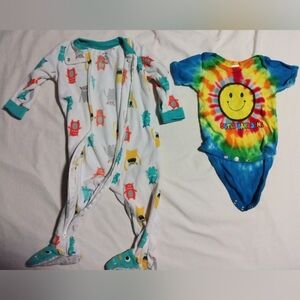 Colorful Monster Footie & Tie-Dye Smiley Onesie
